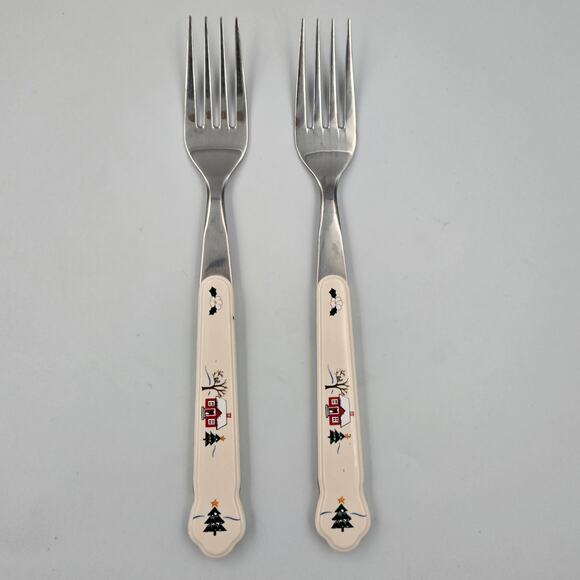 Pfaltzgraff Other - Two Pfaltzgraff 8" Snow Village Stainless Steel Dinner Forks Replacements